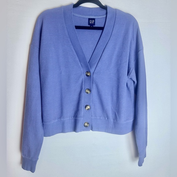 GAP Periwinkle Blue/Purple Button Up Ribbed Knit Cardigan Size Medium - Picture 3 of 11